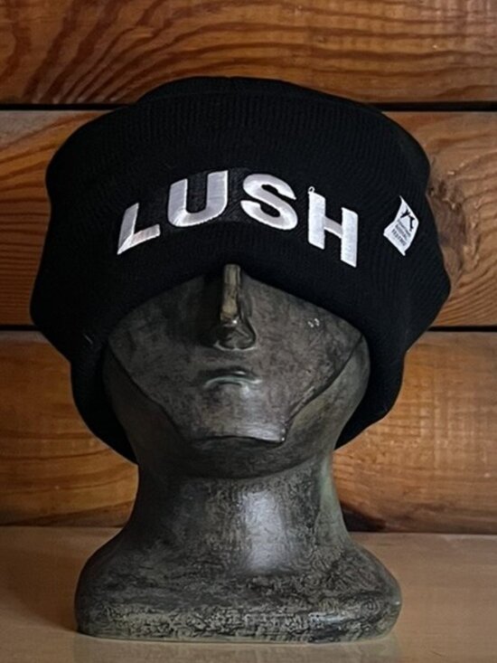 Rare NWOT Unisex LUSH Cosmetics Black Stretchy Beanie w/Fight Animal Testing Tag main image 2